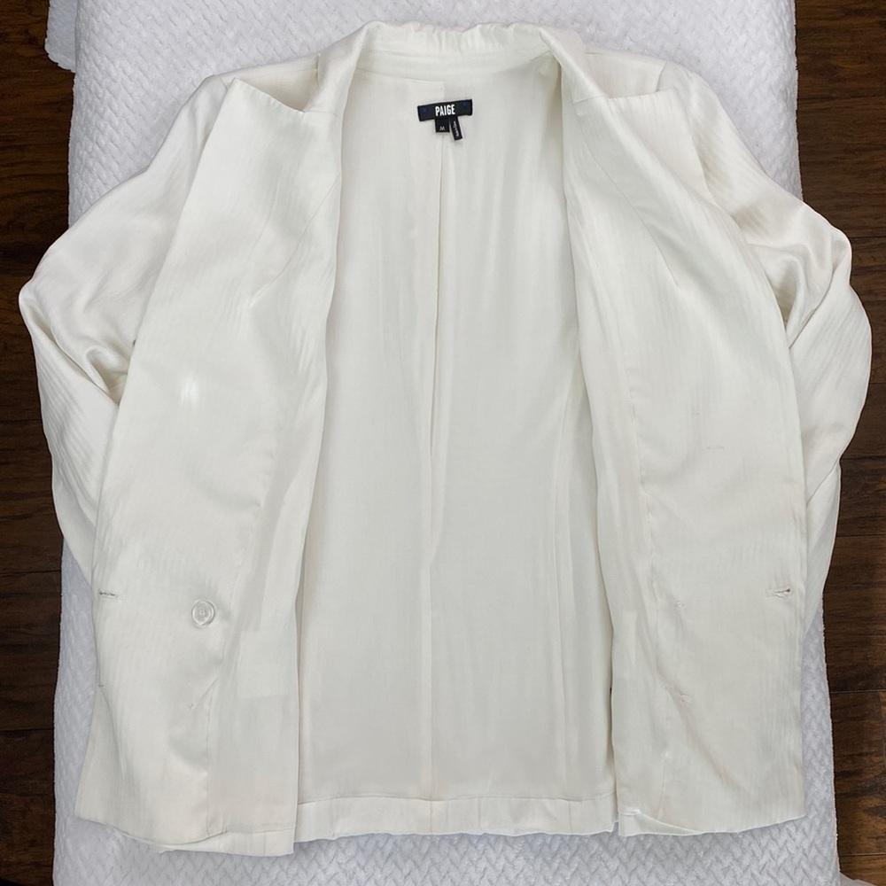 Paige Rosette Double Breasted White Pinstripe Power Blazer - Picture 6 of 17